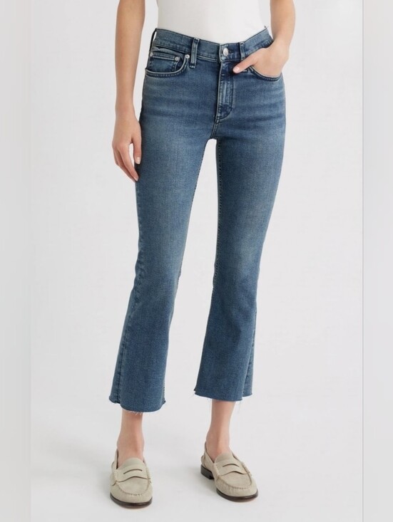 rag & bone Denim - rag & bone Cropped Flare Jeans in Mid Blue Wash